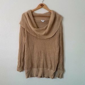 Cach'e Cream Open Knit Cowl Over the Shoulder Top